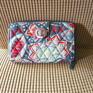 VERA BRADLEY gray Orange Green Cotton Quilted  Wallet Purse clutch
